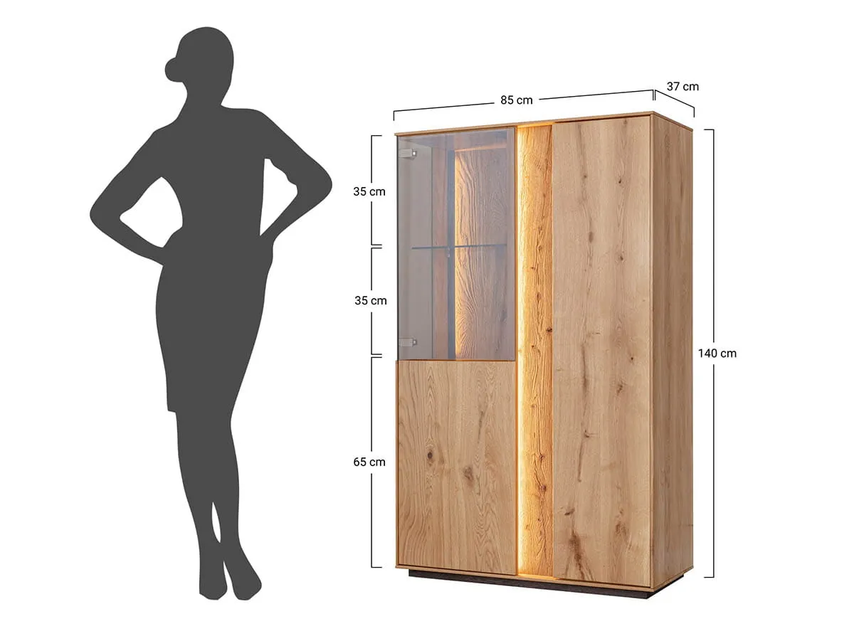 Witryna niska dębowa COLLODI 2-drzwiowa z oświetleniem - dab olejowany - ZICOL10