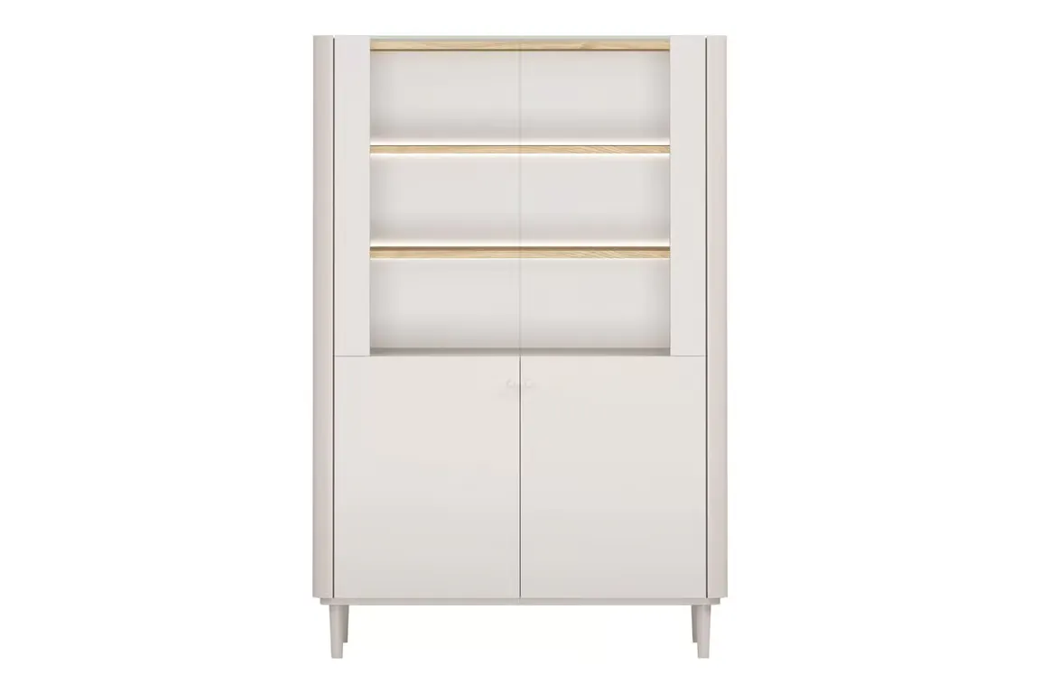 Witryna 2-drzwiowa z oświetleniem ELIVO 100cm drewniane nóżki cashmere dąb olejowany — zdjęcie 2