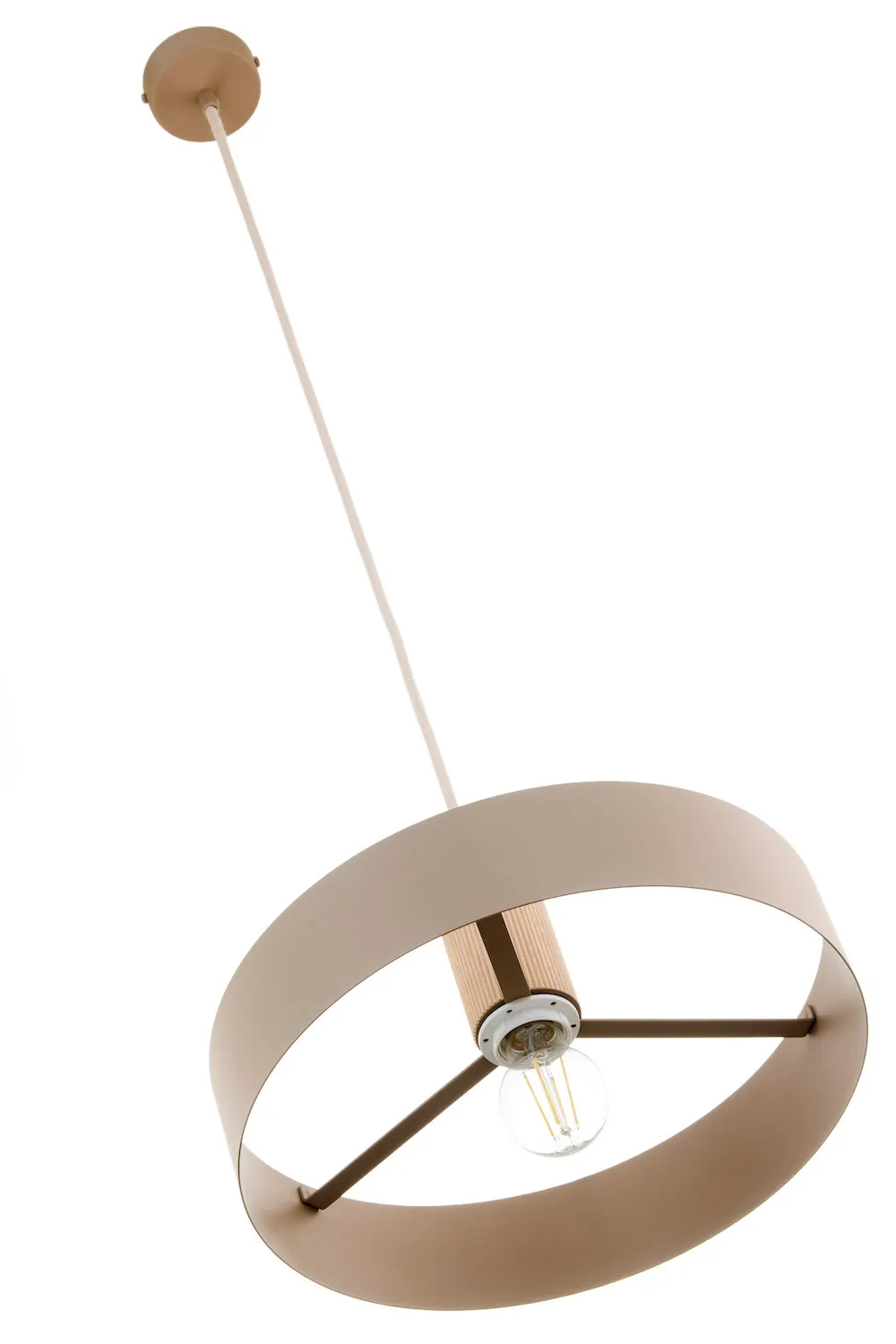 lampa wisząca, kółko sufitowe, żarówka E27, metalowy abażur, kolor beżowy