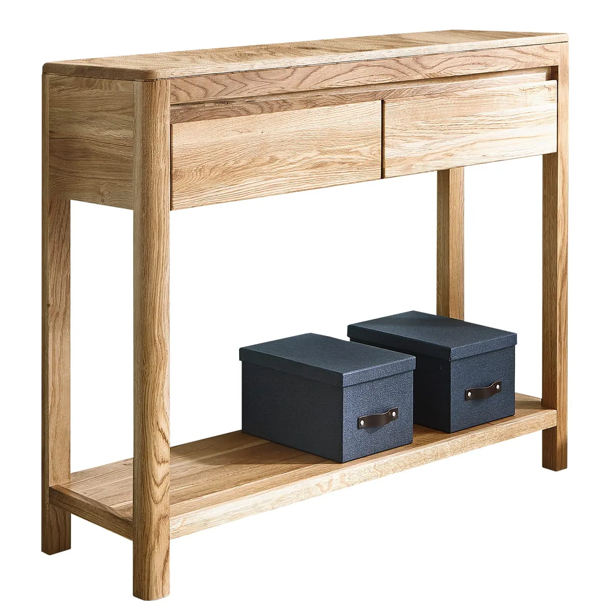 Dębowa konsola GIALO z szufladami I półką 90x33x78 -