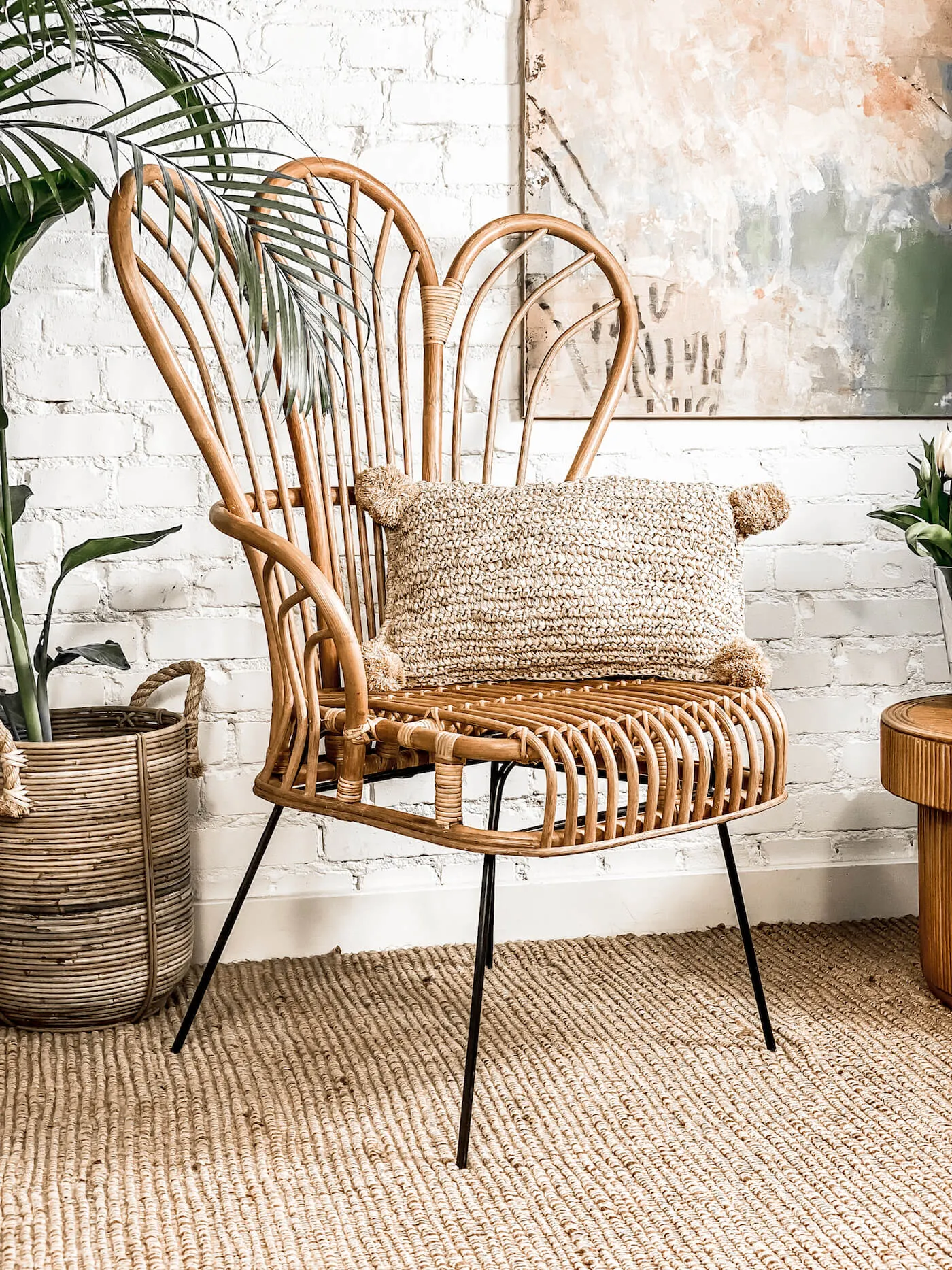 Fotel rattanowy LOTUS naturalne/czarne metalowe nogi - MMRC002