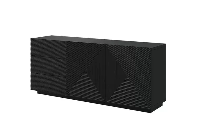 Komoda ASHA 167 z szufladami - czarny mat - ryflowany front - cokół