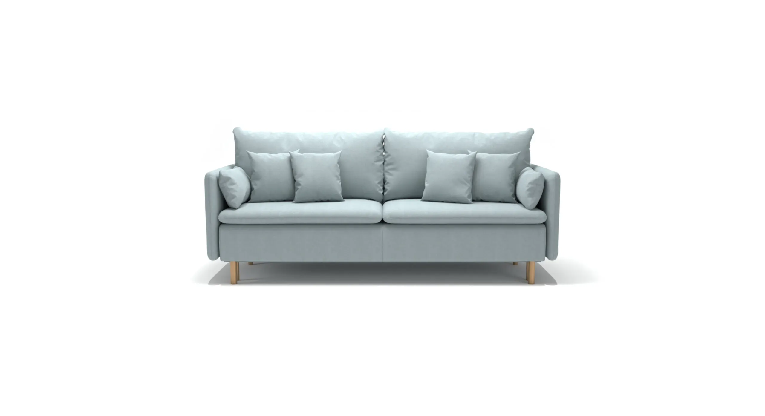 Sofa rozkładana ASTI GOLD ozdobne poduszki - tkanina Cloud 70 - szaroniebieski, złoty Kanapa, Meble, Poduszka, Wystrój domu