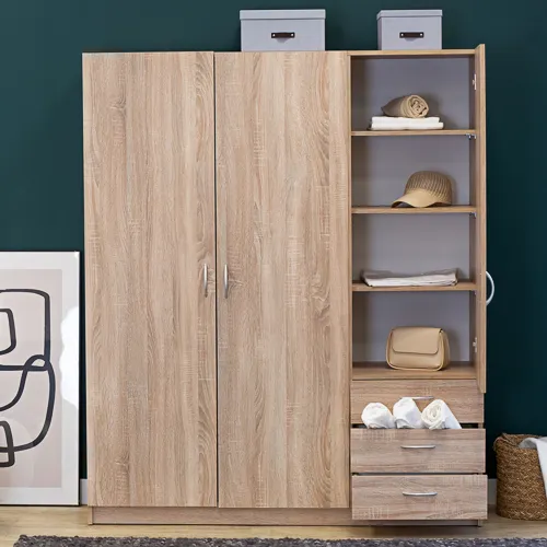 Szafa 3-drzwiowa z 3 szufladami GAYA 146cm dąb sonoma - INT_5002712