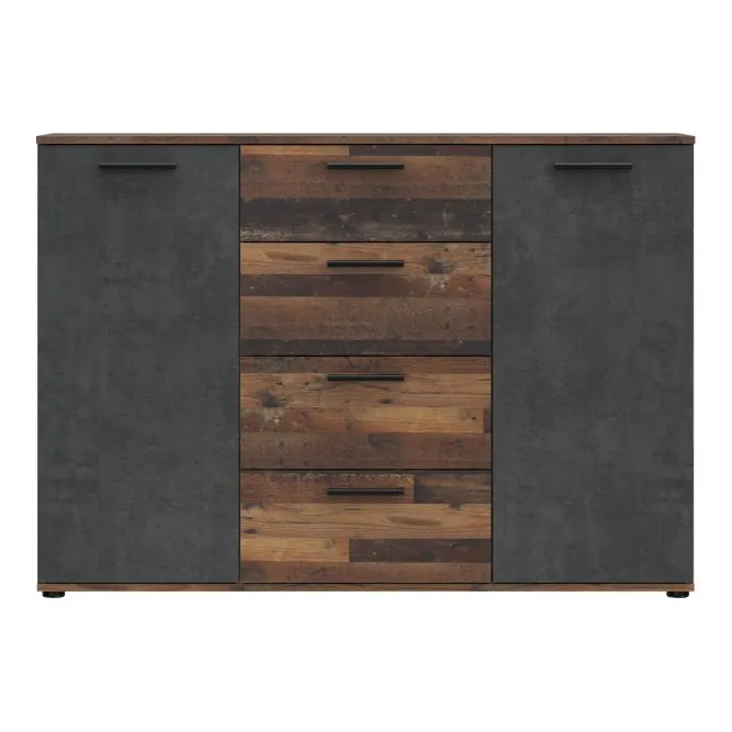 Komoda CLIF 2-drzwiowa z 4 szufladami - old wood vintage, ciemny beton - HLNK26-C754