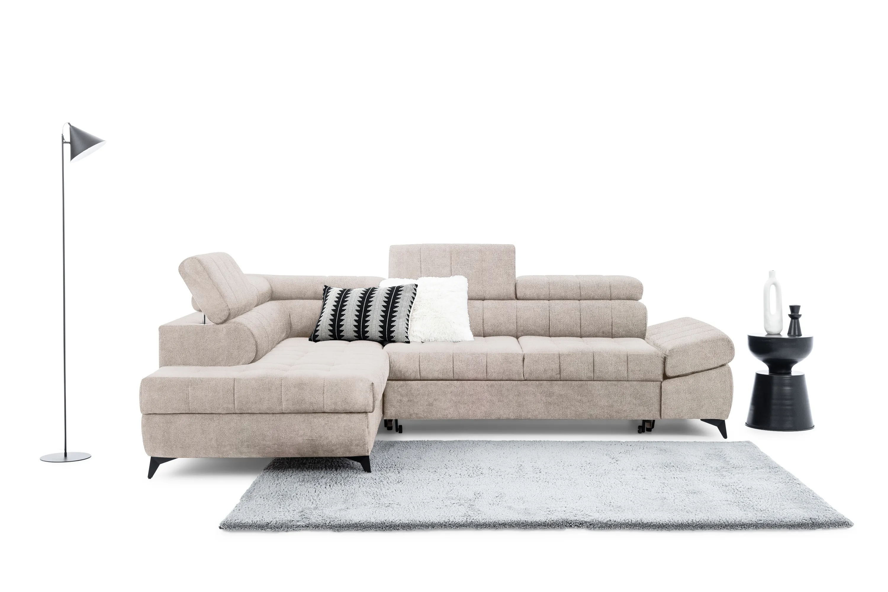 Narożnik lewostronny VALORIS L regulowane zagłówki i podłokietniki tkanina Perfect Harmony 07 beżowy - B_162921