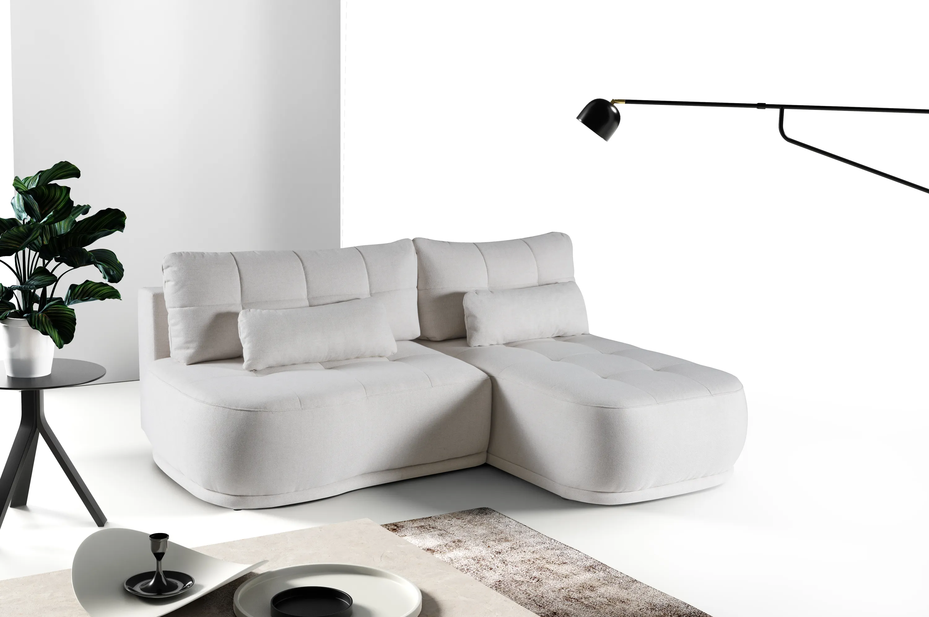 Narożnik rozkładany z pojemnikiem BALI NEVE 228 cm prawostronny jasnobeżowy — zdjęcie 8