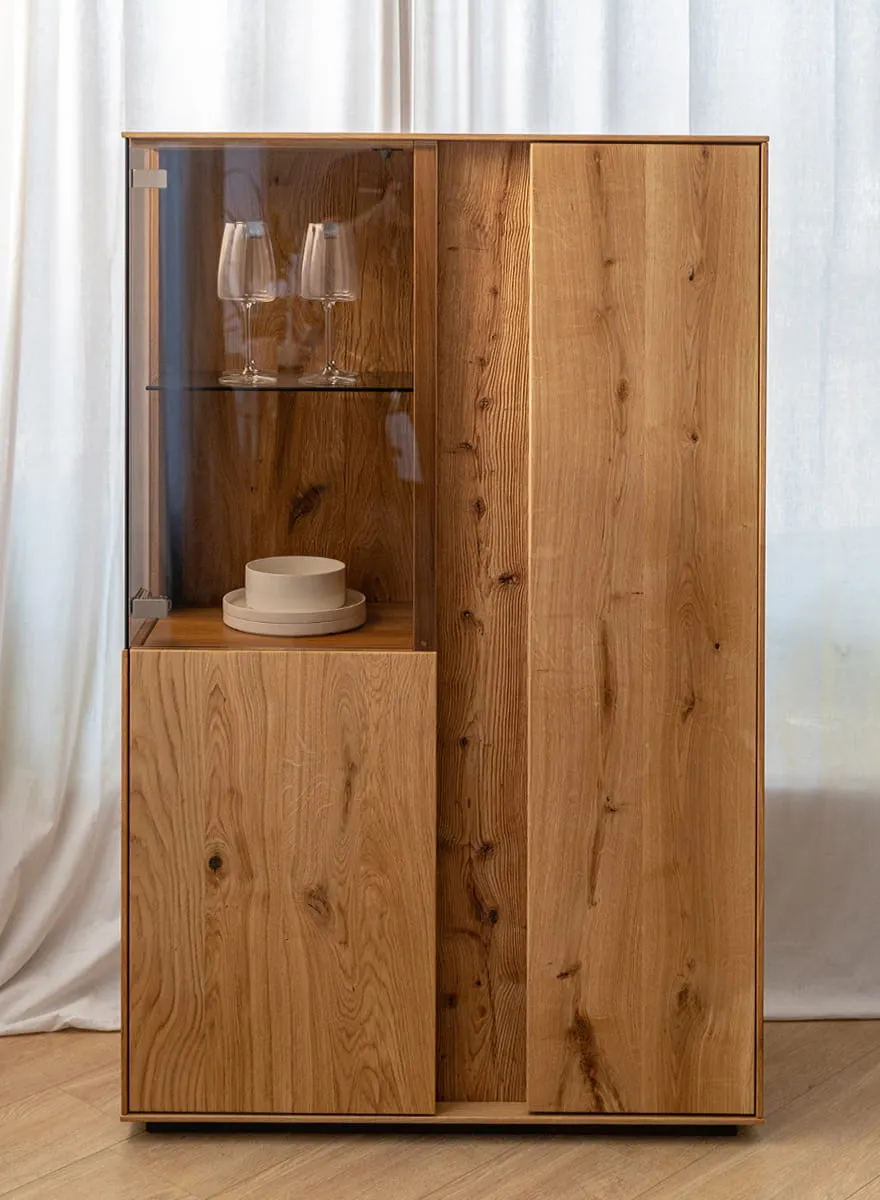 Witryna niska dębowa COLLODI 2-drzwiowa z oświetleniem - dab olejowany - ZICOL10