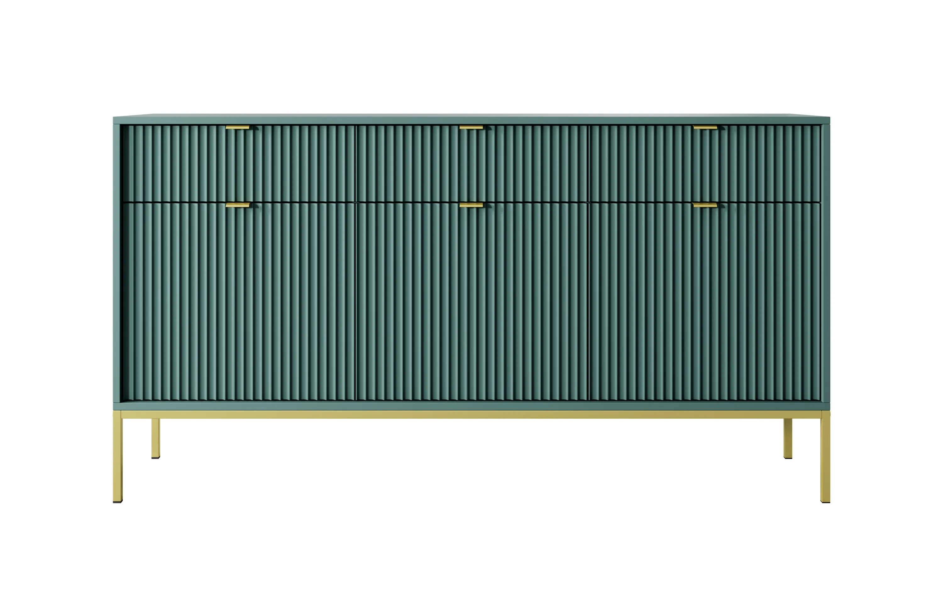 Komoda 3-drzwiowa z 3 szufladami NOVA Zielony, Złoty stelaż, Złote uchwyty - NOVA_KSZ154_ZZLZL