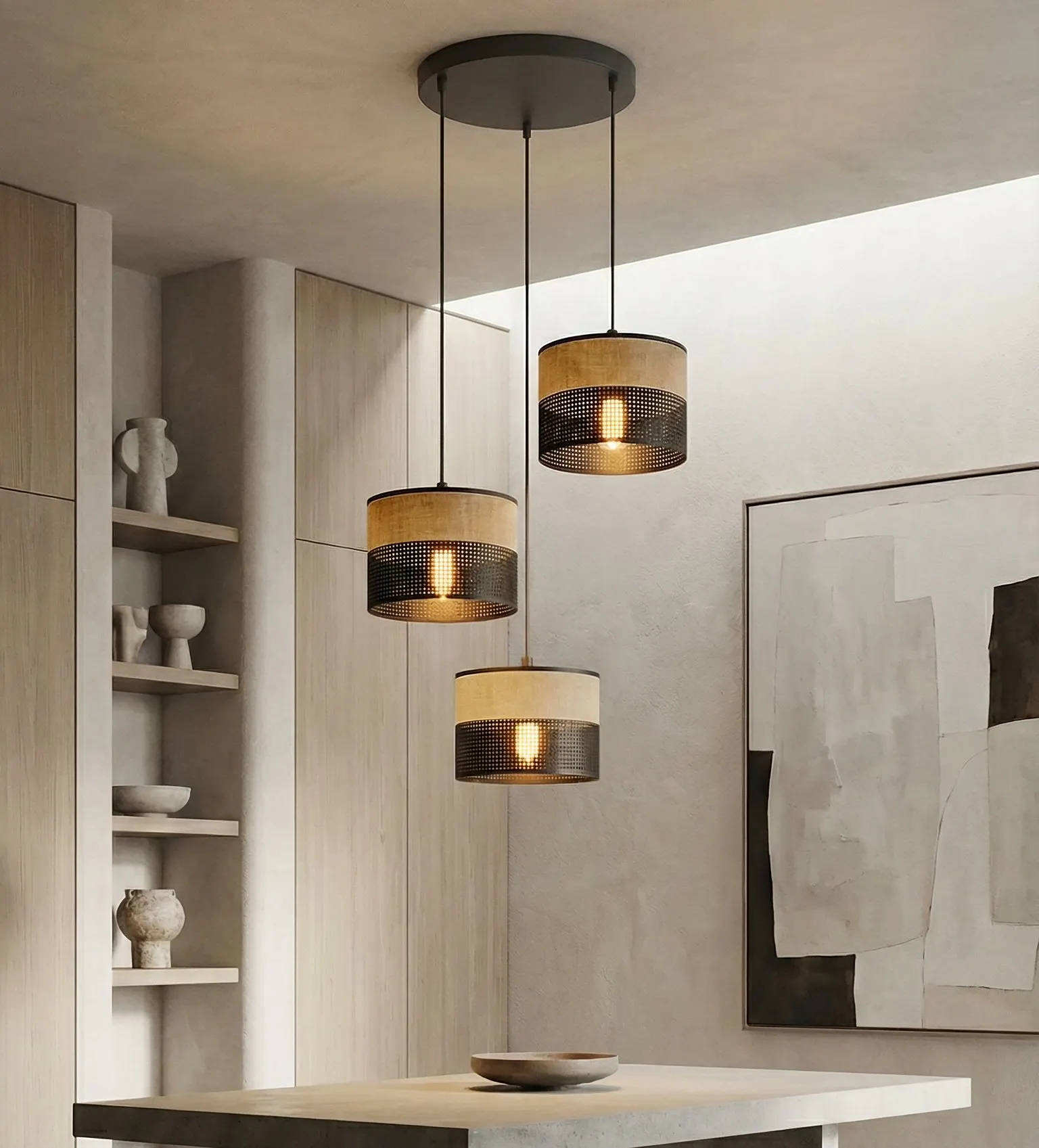 Lampa wisząca KARBON 3 BL BROWN PREMIUM z abażurami czarna brązowa - 1653/3PREM