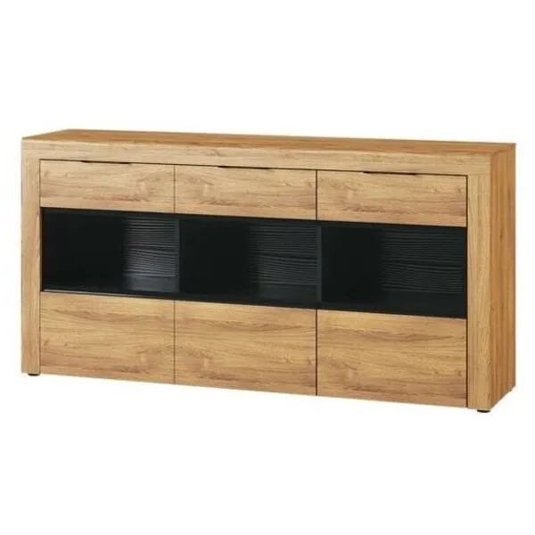 Komoda KAMA 47 3-drzwiowa dąb camargue czarna 170x86x40cm