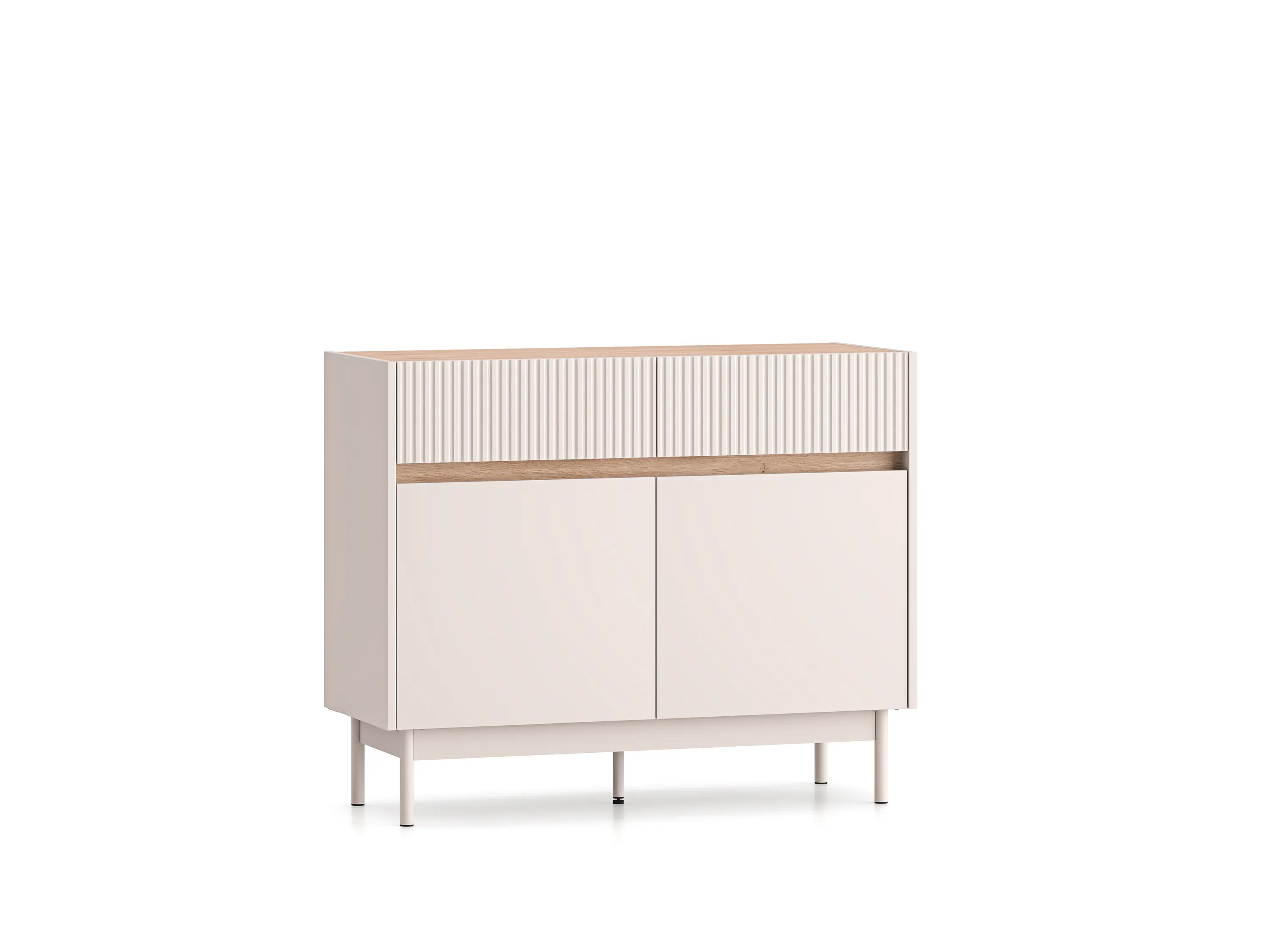 Komoda 2-drzwiowa z szufladami DUNEA 104x85 ryflowana kaszmir - dąb cremona