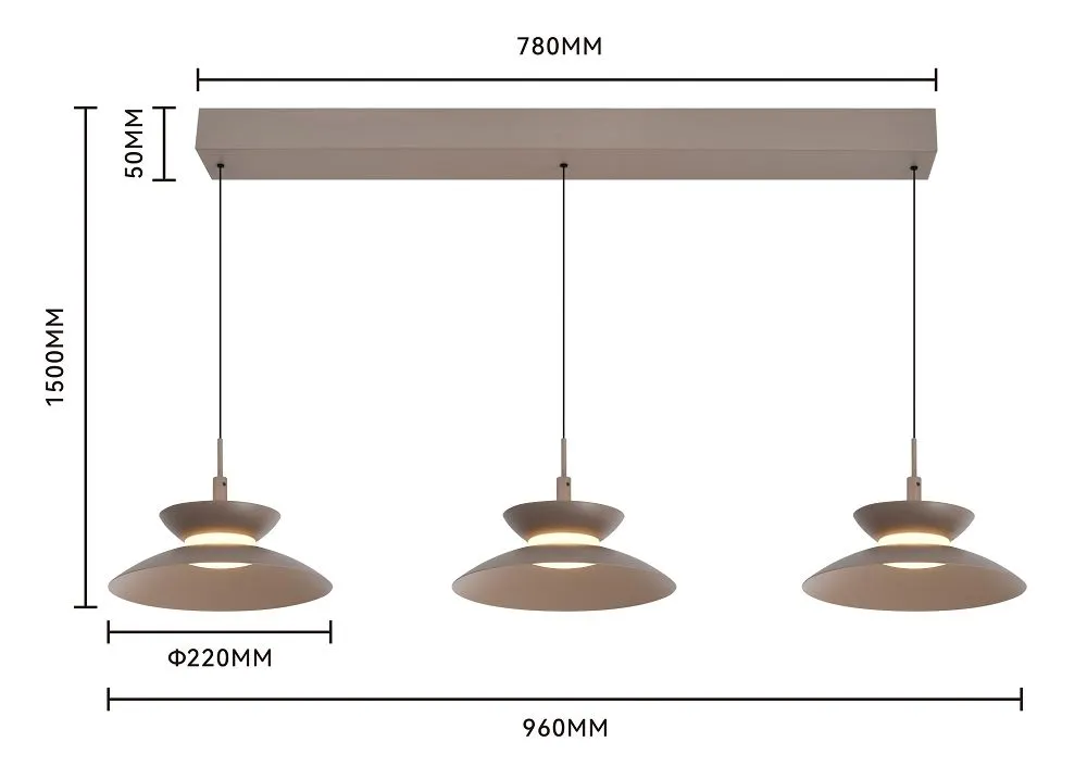 Lampa wisząca prosta GUBBIO 3 LED kaszmirowa — zdjęcie 7