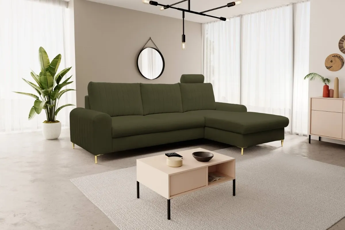 Narożnik rozkładany z pojemnikiem MONACO LOFT 251 cm prawy oliwkowy - MONACO_NAR_LOFT10_P