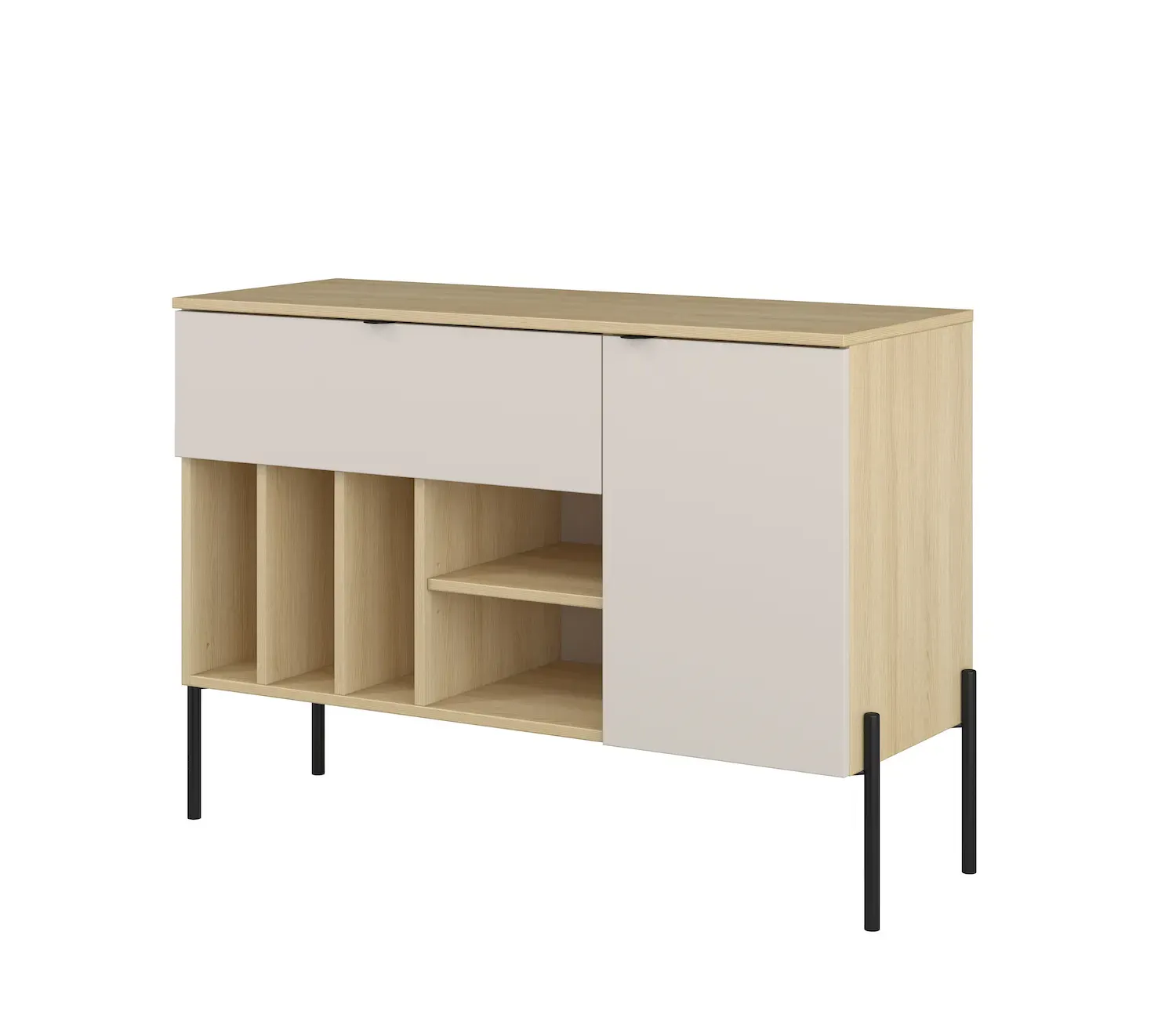 Komoda z szafką i szufladą ORE 105 cm dąb lindberg kaszmir czarne nóżki