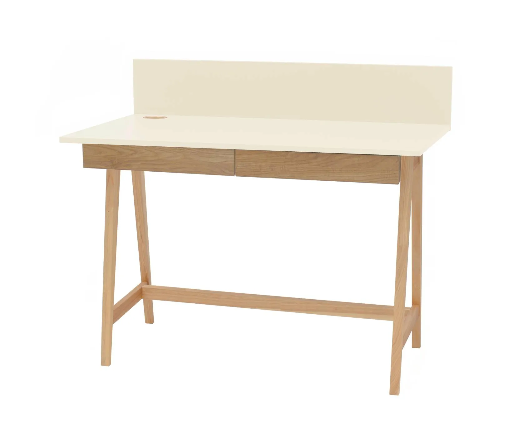 Biurko z szufladami i panelem LUKA 110x50 kremowe/jesionowe nogi Biurko, Meble, Tabela, Komputer, Elektronika