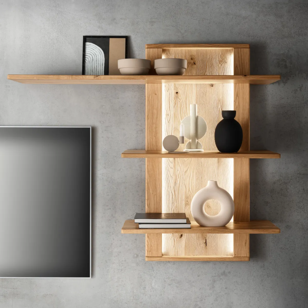 Półka dębowa wisząca PRESENT 120x104 z oświetleniem led - GK_103623160202