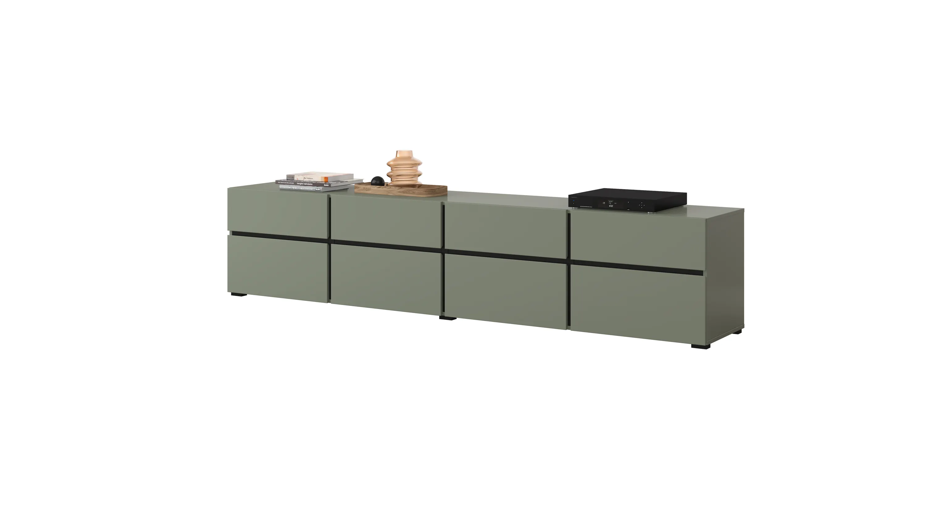 Szafka RTV 4-drzwiowa z szufladami CROSS 225 cm zielona - 24GWMY40