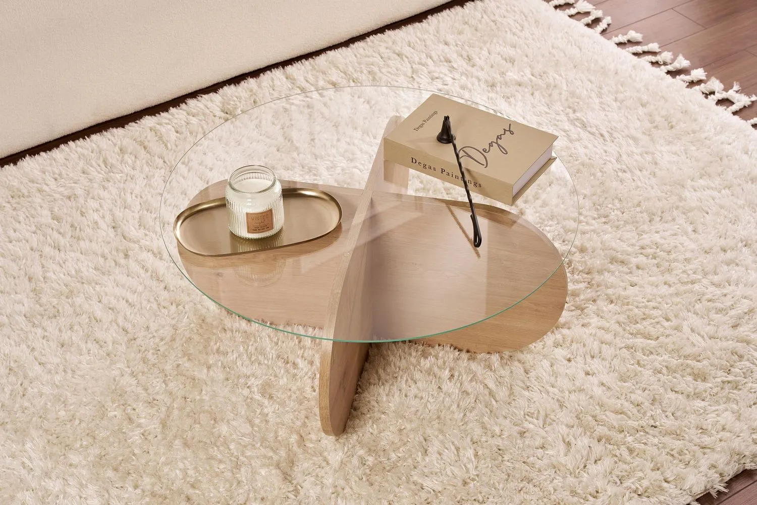 Stolik kawowy okrągły AERIS 75 cm dąb sapphire blat szklany transparentny — zdjęcie 4