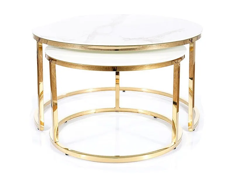 Ława MUSE zestaw 2 ław biały efekt marmuru/złoty Signal - MUSEMAZL