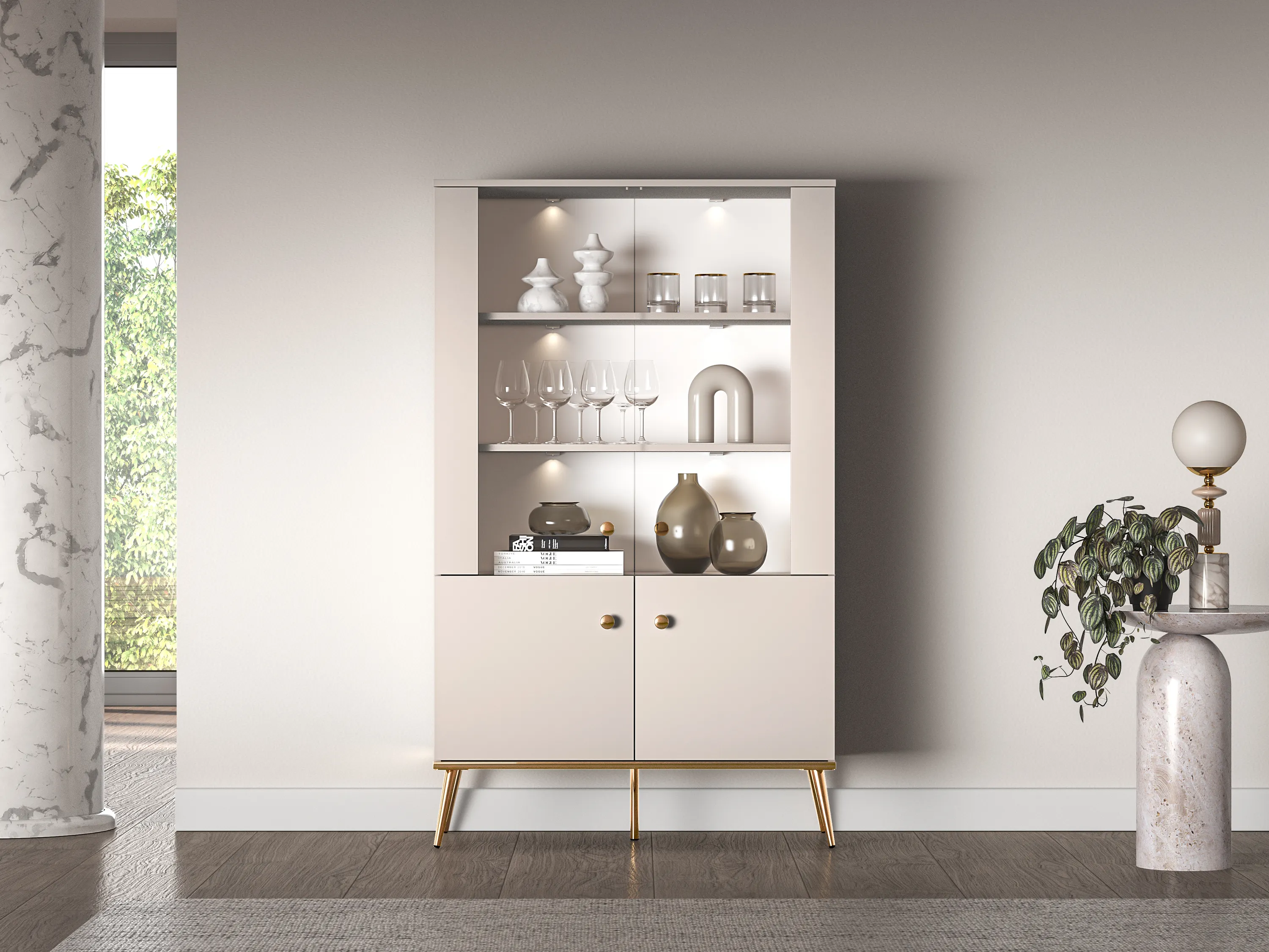 Witryna 4-drzwiowa SELGIN 02 kaszmirowy, złoty - 1SELG02-001