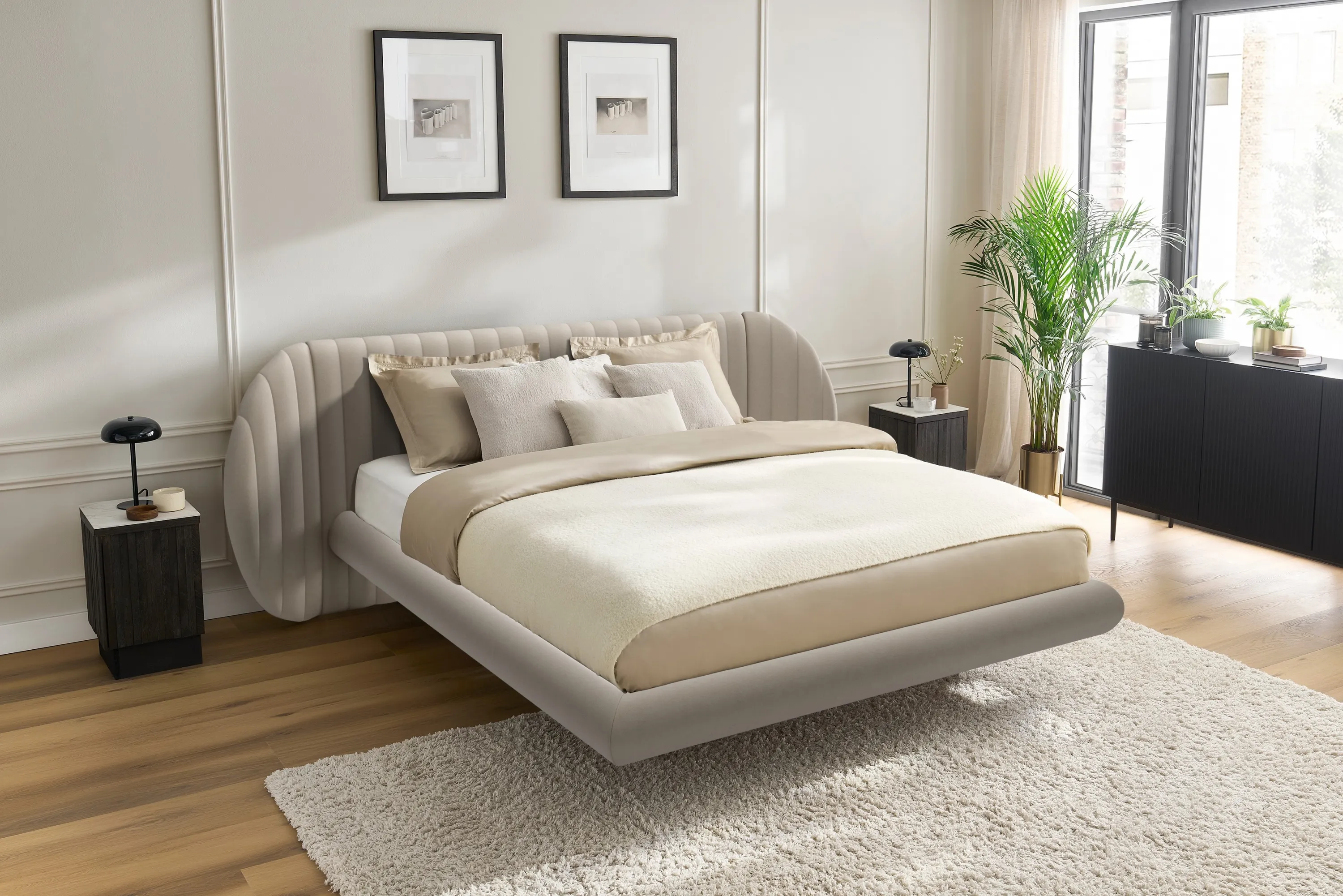 Łóżko Galin lewitujące / 180x200 / Velluto 2 - kremowy - B_158534