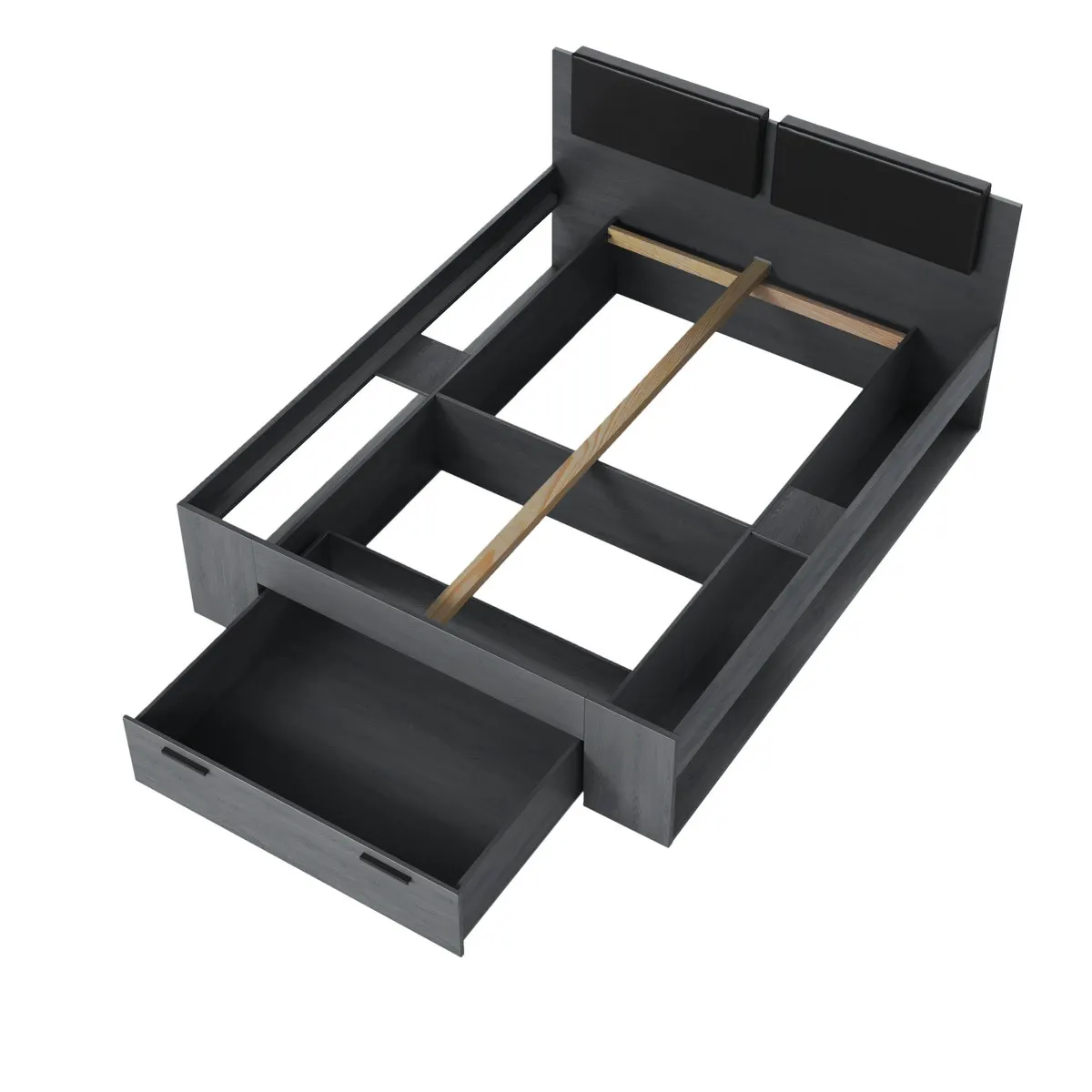 Łóżko GALAXY z zagłówkiem szufladą i półkami dąb carbon 160x200cm - 24CBEA51