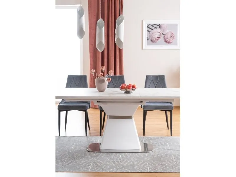 Stół rozkładany SATURN II CERAMIC 90x160(210) biały efekt marmuru - SATURNIICBB160