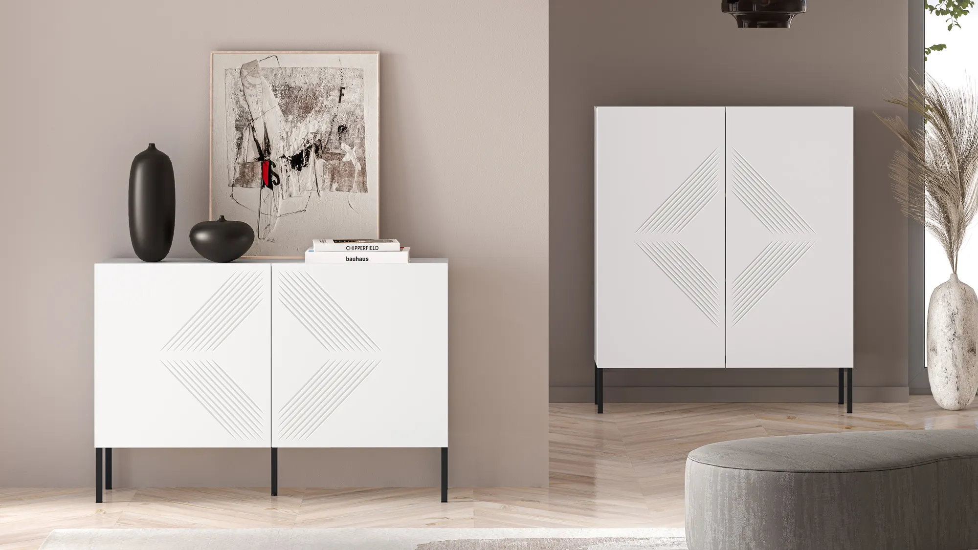 Komoda 2-drzwiowa CLEARING 113 cm biały alpejski/czarne nogi - 1CLEA03-001-02