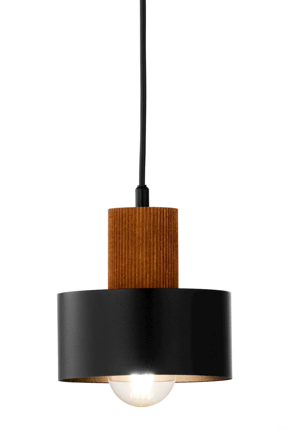 lampa wisząca, kinkiet, żarówka, czarna obudowa, drewniana oprawa