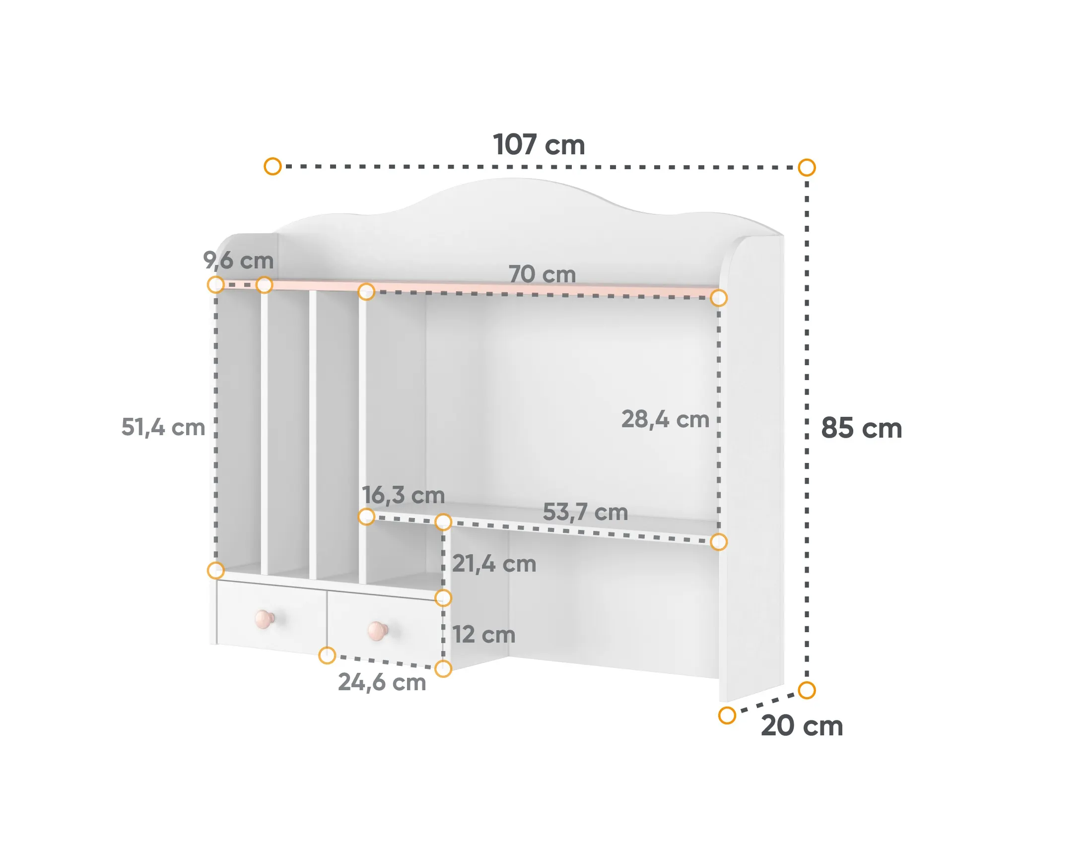 Nadstawka do biurka LUNA LN-04 biało-różowa - LN4BR