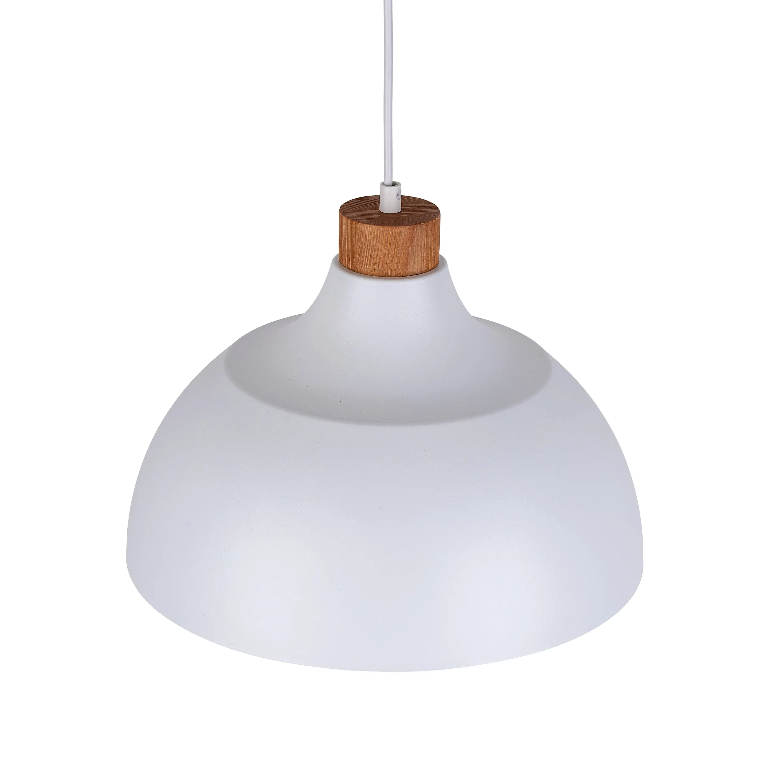 Lampa wisząca CAP biała z drewnianym elementem okrągła 170x34cm - TK_2070