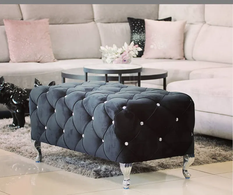 Puf ławka HESTIA VELVET aksamitny czarny z kryształkami Signal - HESTIAV19S