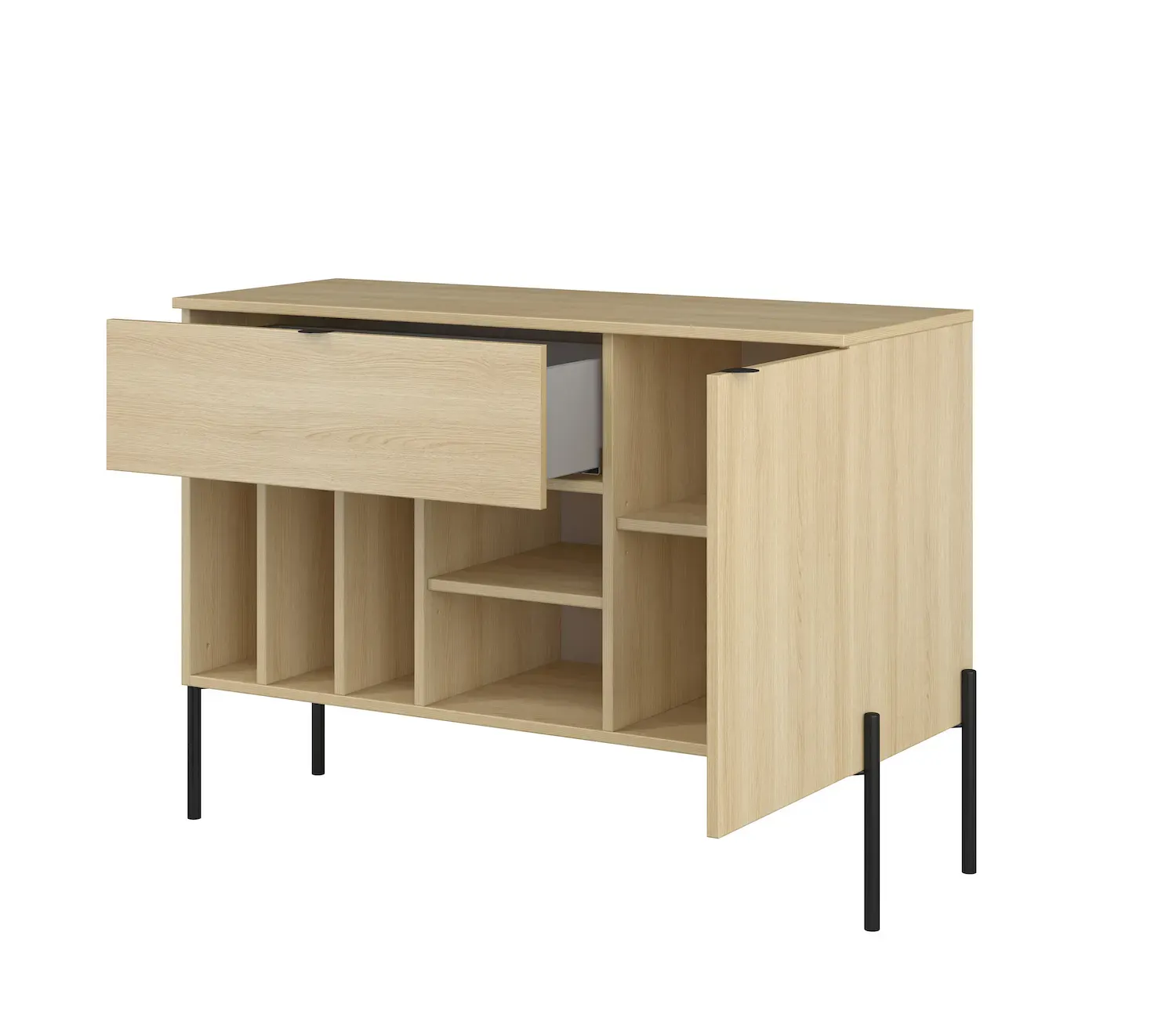 Komoda z szafką i szufladą ORE 105 cm dąb lindberg czarne nóżki - 24LGOG45