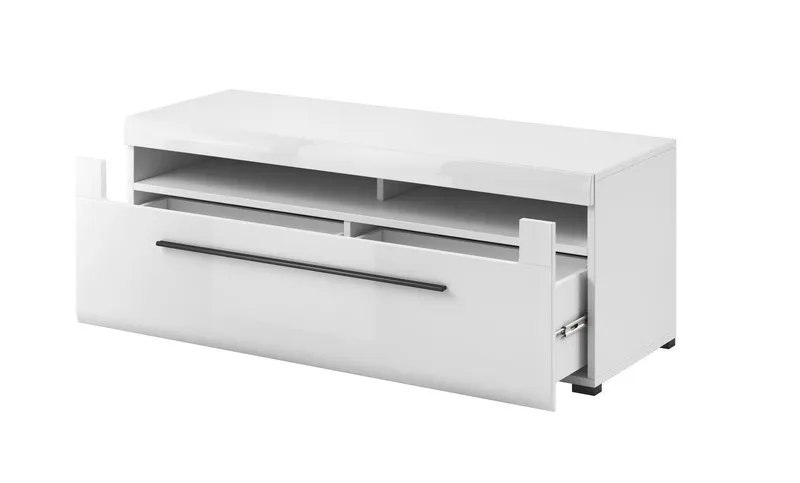 Komoda RTV TULSA 41 z szufladą biała czarne uchwyty 140x52x50cm - 2497FJ41