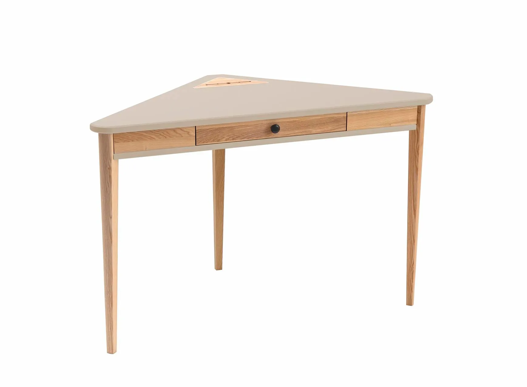 Biurko narożne z szufladą ASHME 114x85 beżowy blat/jesionowe nogi