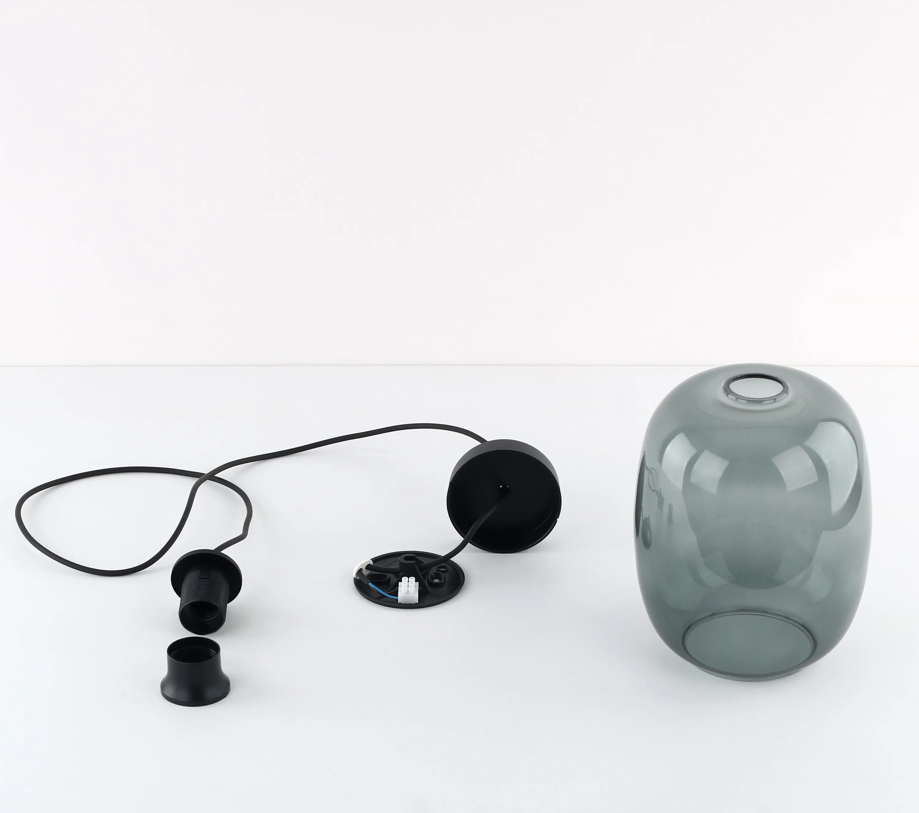 Lampa wisząca ELIO czarna z szarym szklanym kloszem 170x20cm - TK_5971