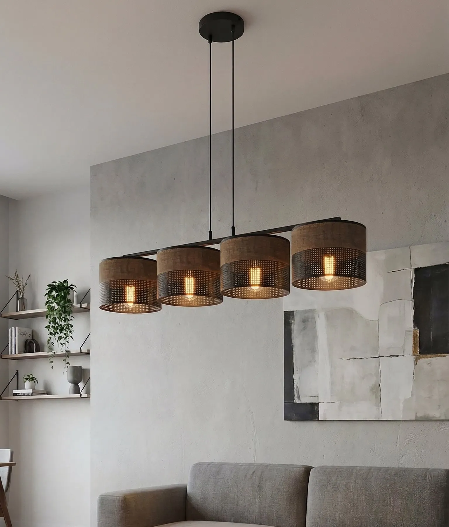 Lampa wisząca KARBON 4 BL BROWN z abażurami brązowa czarna - 1653/4