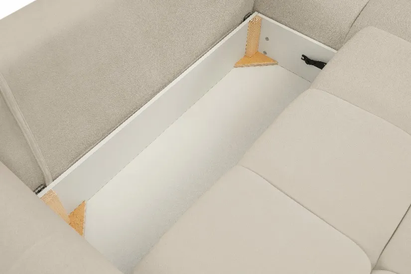 Narożnik rozkładany z pojemnikiem BASE SICURIO 257 cm L/P pikowany beżowy - BASE_NAR_SICURIO55