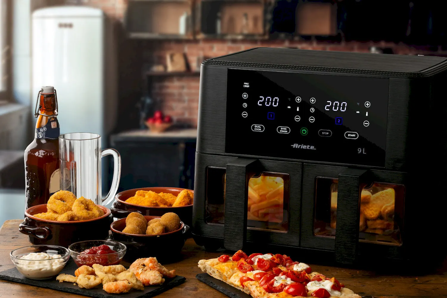 air fryer, wyświetlacz cyfrowy, czarna maszyna, kuchnia, smażone potrawy