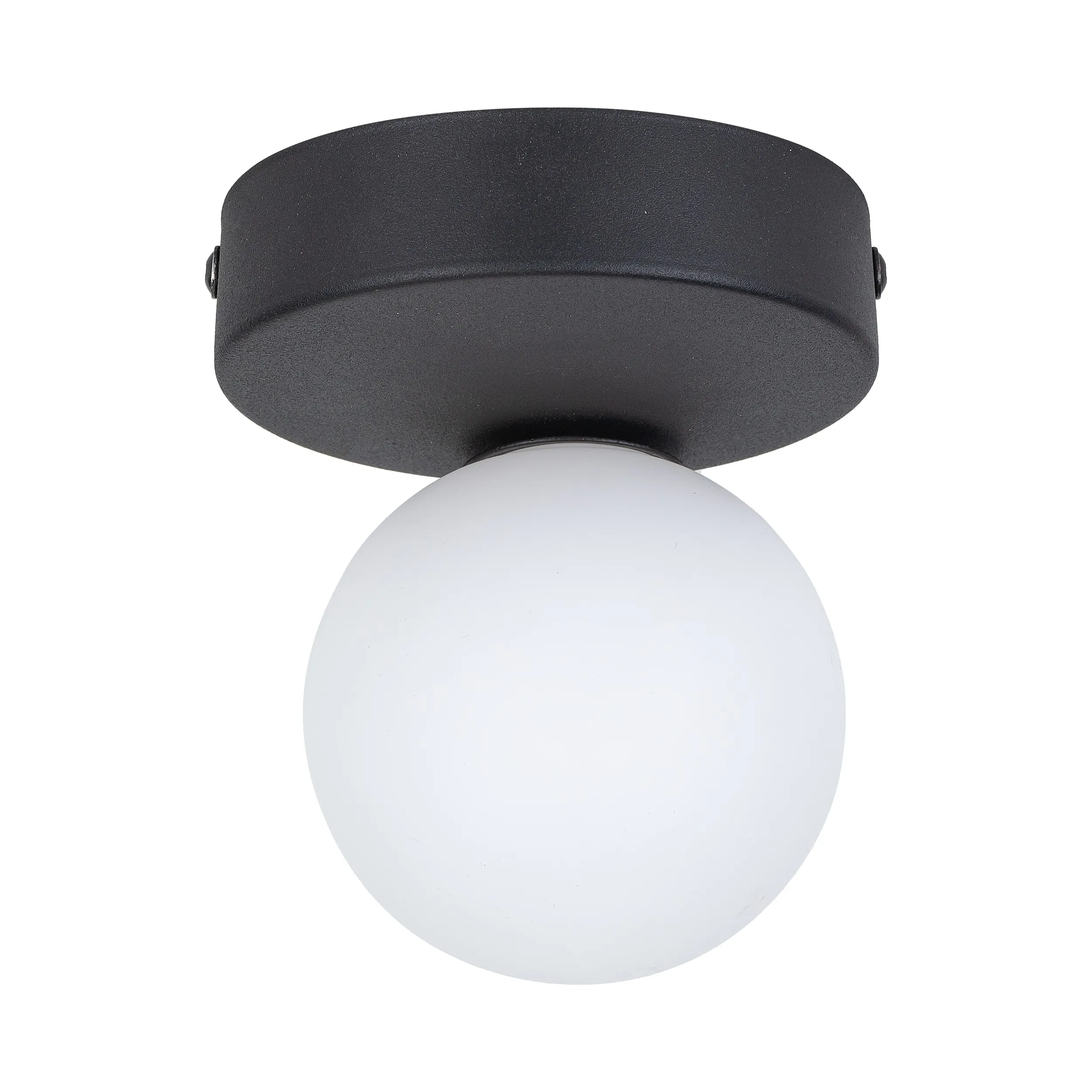 Lampa sufitowa BIANCA czarna z białym okrągłym szklanym kloszem 16x15x12cm