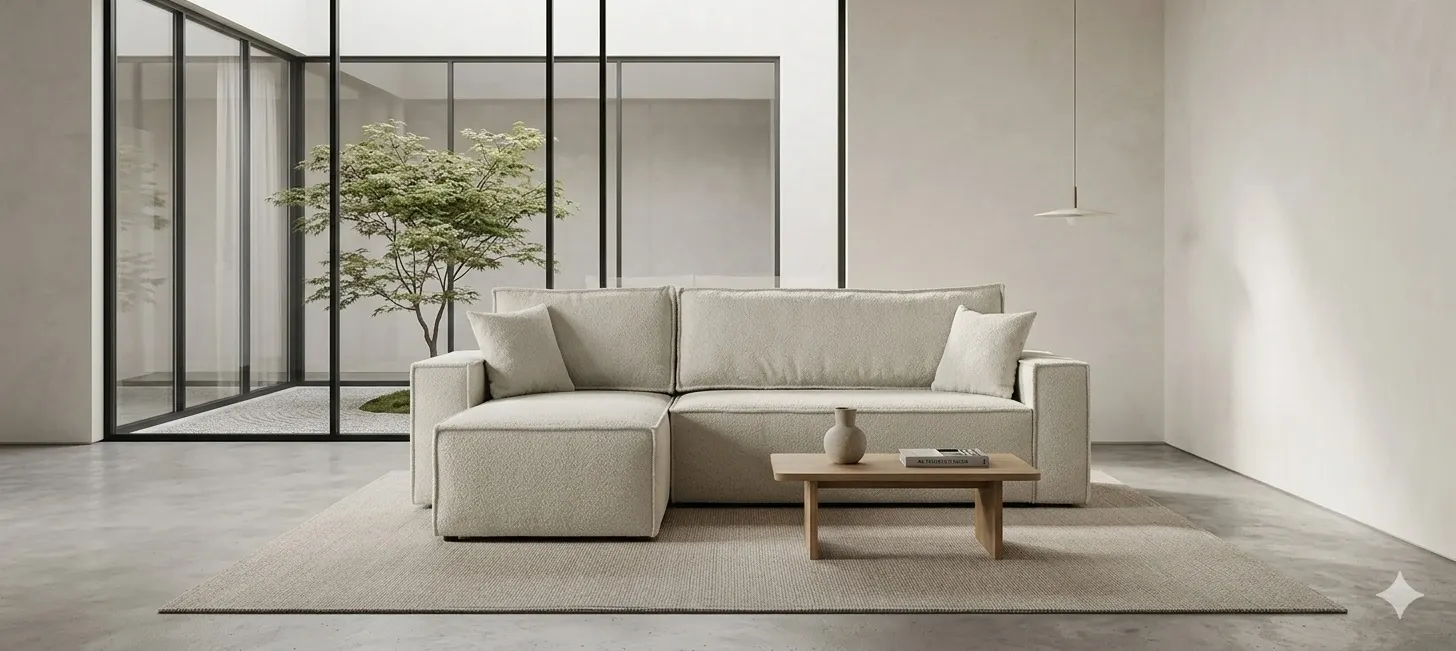 sofa, sofa narożny, kawowy, tkanina, jadalniany