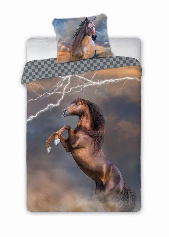 Pościel młodzieżowa komplet HORSES 003 PIORUN 140X200+70X90 wielokolorowy Zwierzę, Koń Colt, Koń, Ssak, Mata