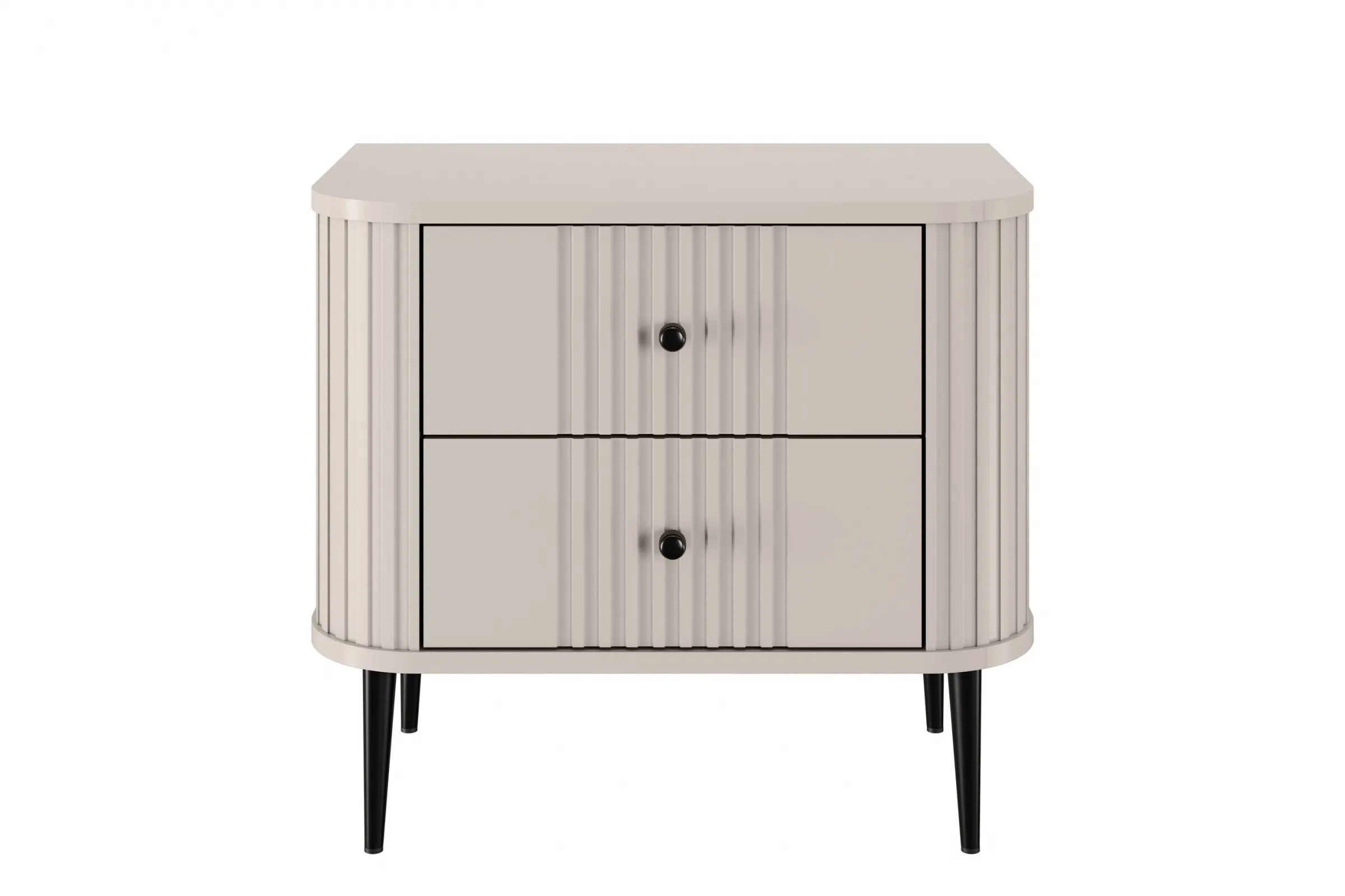 Szafka nocna z 2 szufladami VESPER 56 zestaw 2 sztuk ryflowany front cashmere czarne nogi - B_163827