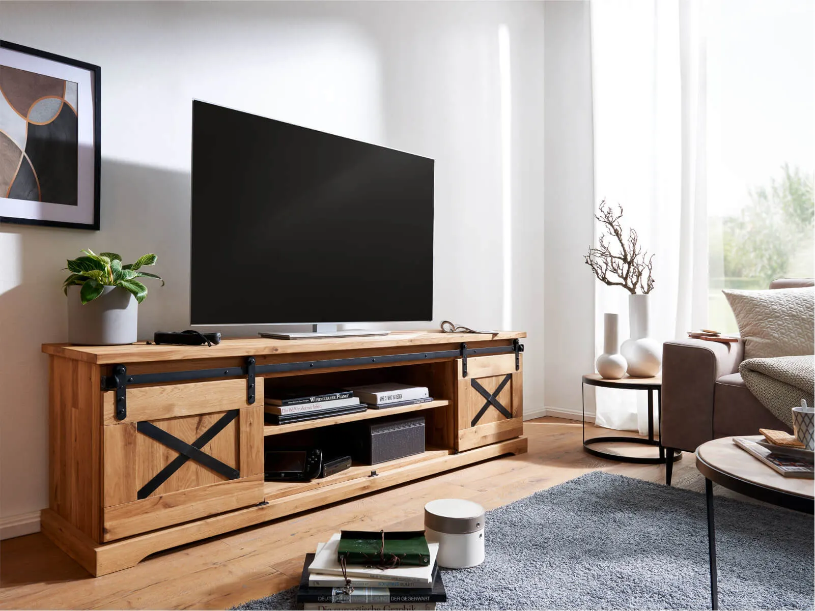 Szafka rtv dębowa TIDY 198 cm z półkami, dąb olejowany - GK_1034240801