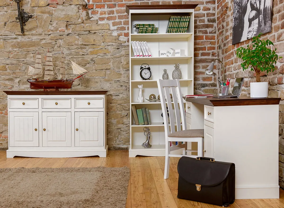 Biurko sosnowe z 2 szafkami i 2 szufladami BELLUNO ELEGANTE biały orzech - PL023B/O