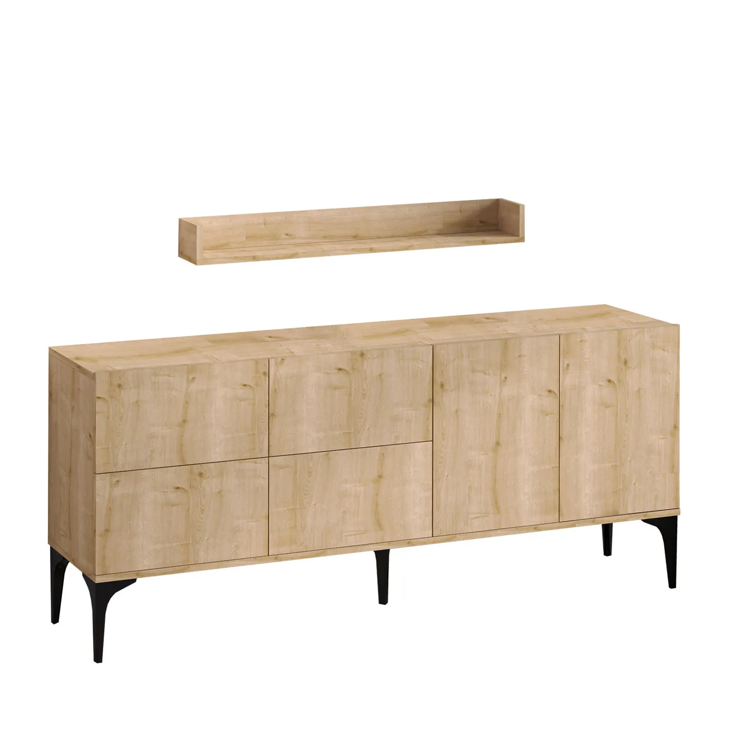 Komoda drewniana 6-drzwiowa w zestawie z półką LAIKA 180 cm dąb sapphire