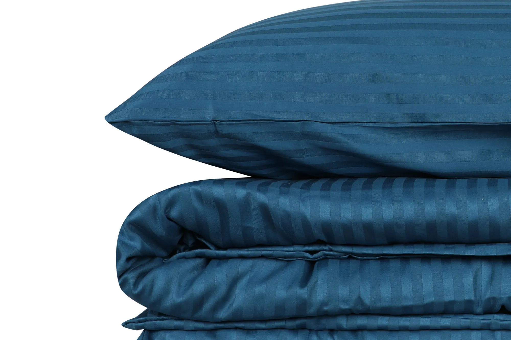 Komplet pościeli satynowej STRIPE 240x220 poszewka 2 szt 60x60 niebieski — zdjęcie 3