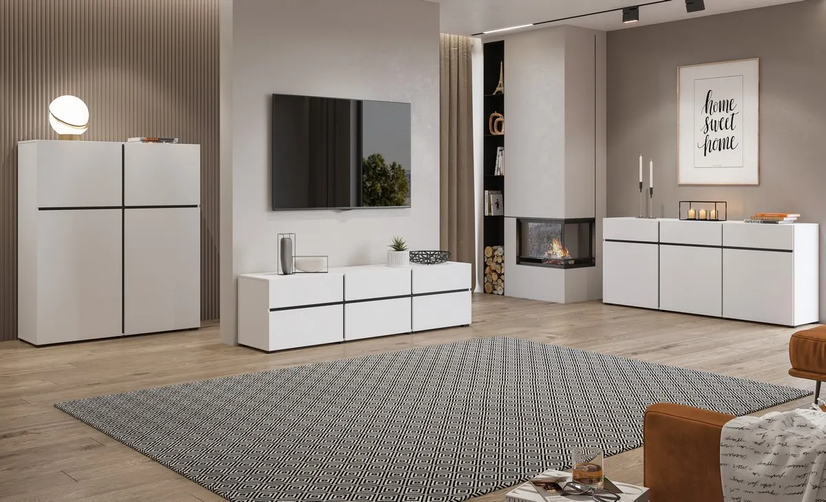 Komoda 4-drzwiowa wysoka CROSS 120x139 biało-czarna - 249WMY76