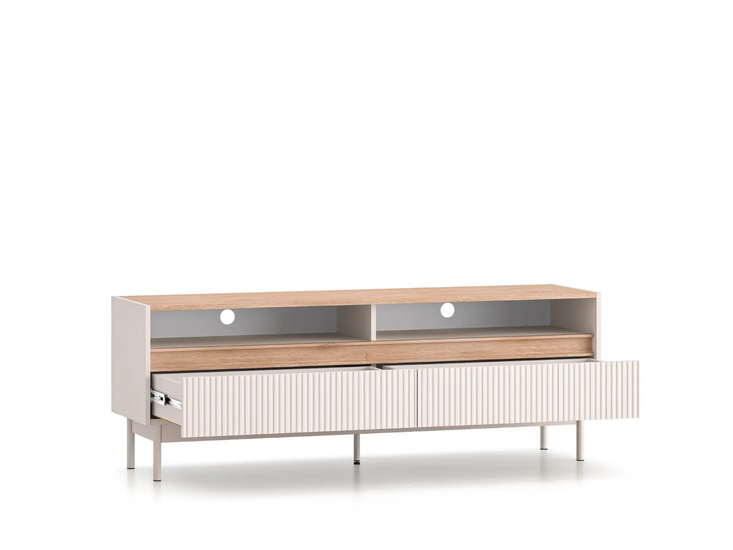 Szafka RTV z szufladami DUNEA 154x55 ryflowana kaszmir - dąb cremona - 1DUNE07-001